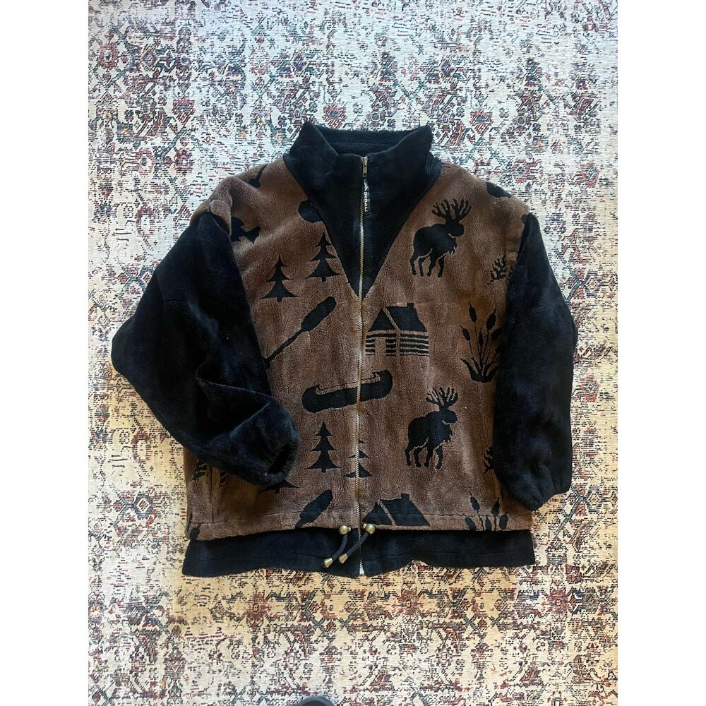 Vintage Denali Women's Full Zip Fleece Jacket Black/Brown